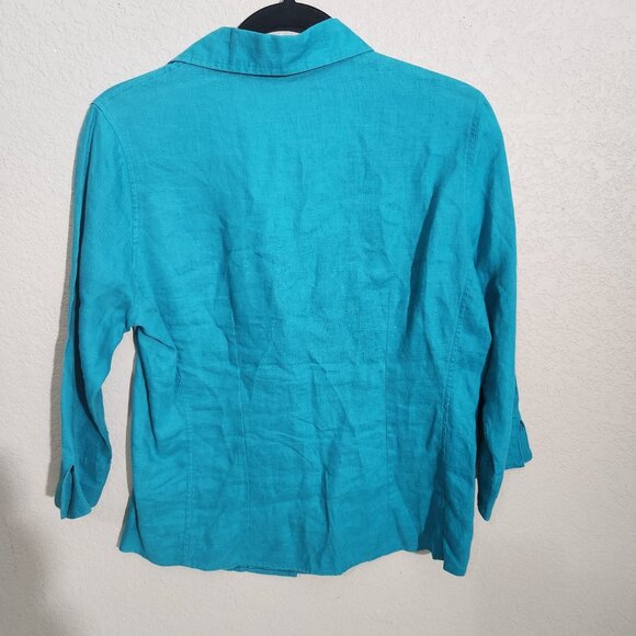 David N Top Womens Turquoise Linen Button Down Blouse Size Medium - Picture 3 of 12